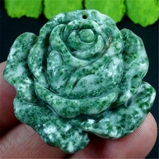 V24990 37x35x5mm Natural Green Sesame Jasper Carved Flower Pendant Bead