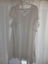 White Lined Dress With Ruffle Sleeves And V Neck By Chicsoul.com Size 3XL