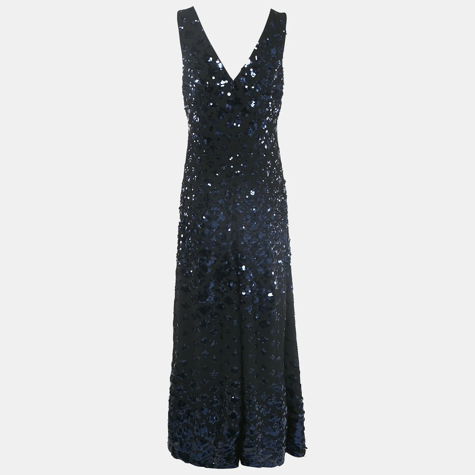 Maxi abito senza maniche Tory Burch nero con paillettes impreziosite in crepe M