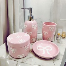 Bow Bathroom Set 4 Pcs Ceramic Bathroom Accessory Sets Soap Dispenser Tumbler