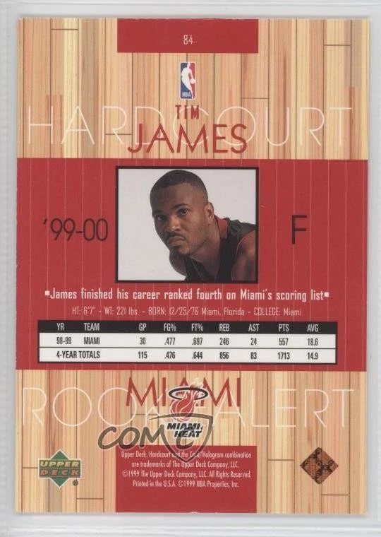 1999-00 Upper Deck Hardcourt Rookie Alert Tim James #84 Rookie RC - Image 2 of 2