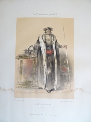 FRAGONARD (1806-1876) LITHO XIX KOSTÜM HERREN ASTROLOGE ASTROLOGIE SEHKUND