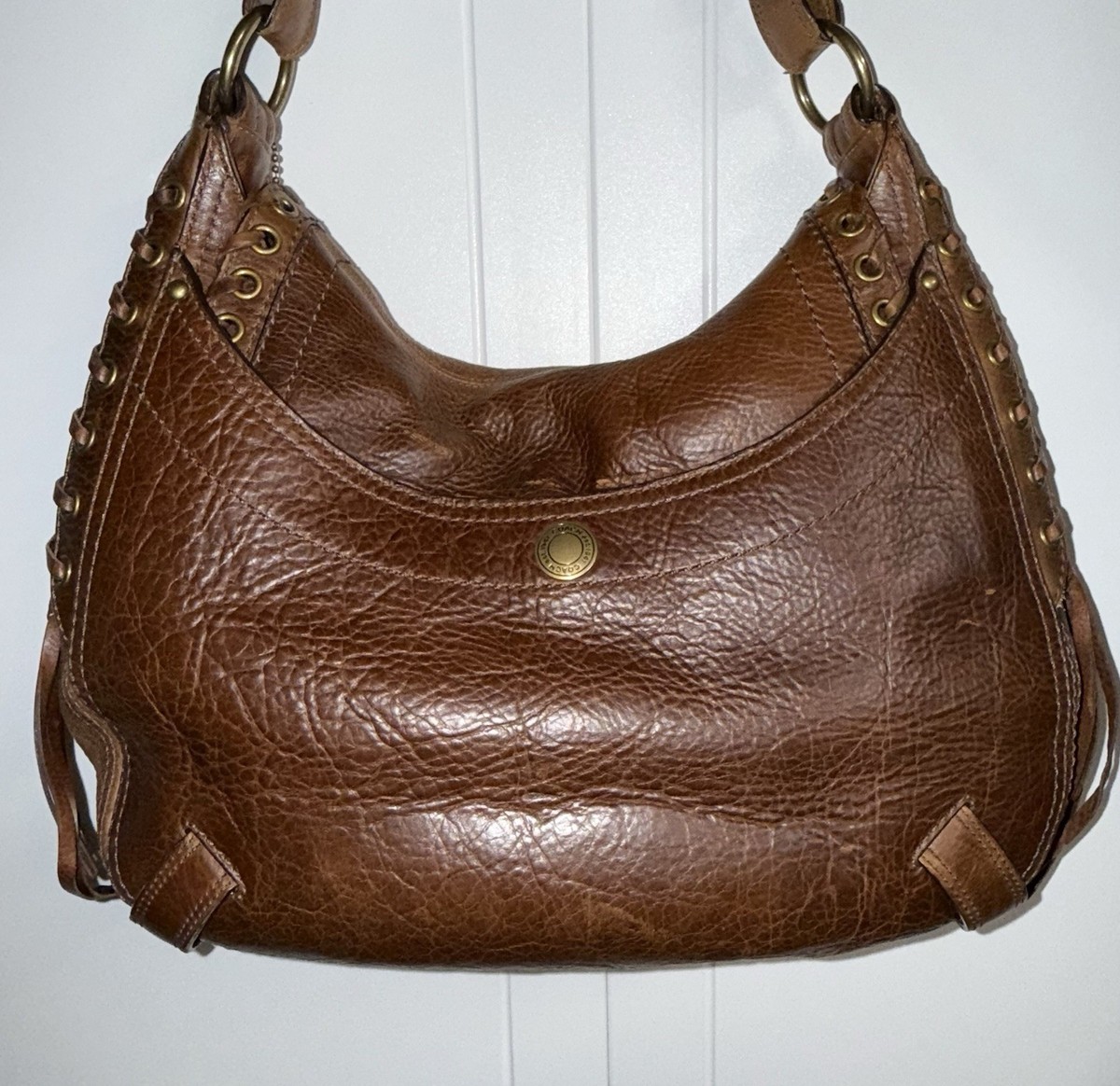 Coach Laced Studded Abbey Turnlock Flap Leather Hobo Bag 10971 Y2K