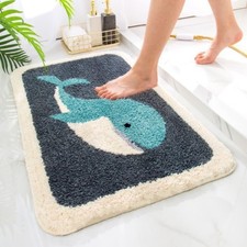 20x31.4 Inch Kids Gray Whale Cute Bath Mat NonSlip Soft Absorbent Bathroom Rug