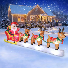 12FT Long Christmas Inflatables Santa Claus with Reindeers Outdoor Decorations,