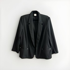 Anne Klein black open-front blazer featuring 3/4 sleeves and gold button