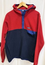 Patagonia Synchilla Hoodie Men  s L Red Blue Snap-T Color Block Fleece Pullover