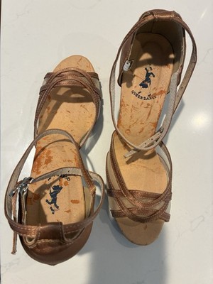 Women Latin Dance Shoes Open Toe Tango Ballroom Salsa Suede 1  heel  size 7 US