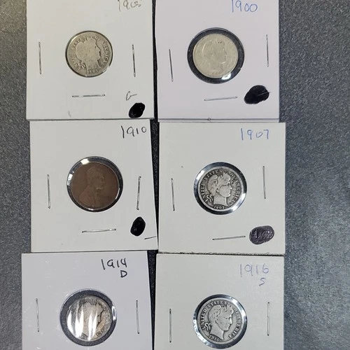 Barber Dime Silver 10C  Mixed coins  Lots of 6  #271