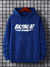 Men's Black "Bazinga" Printed Hoodie - Casual Long Sleeve with Drawstring and Li