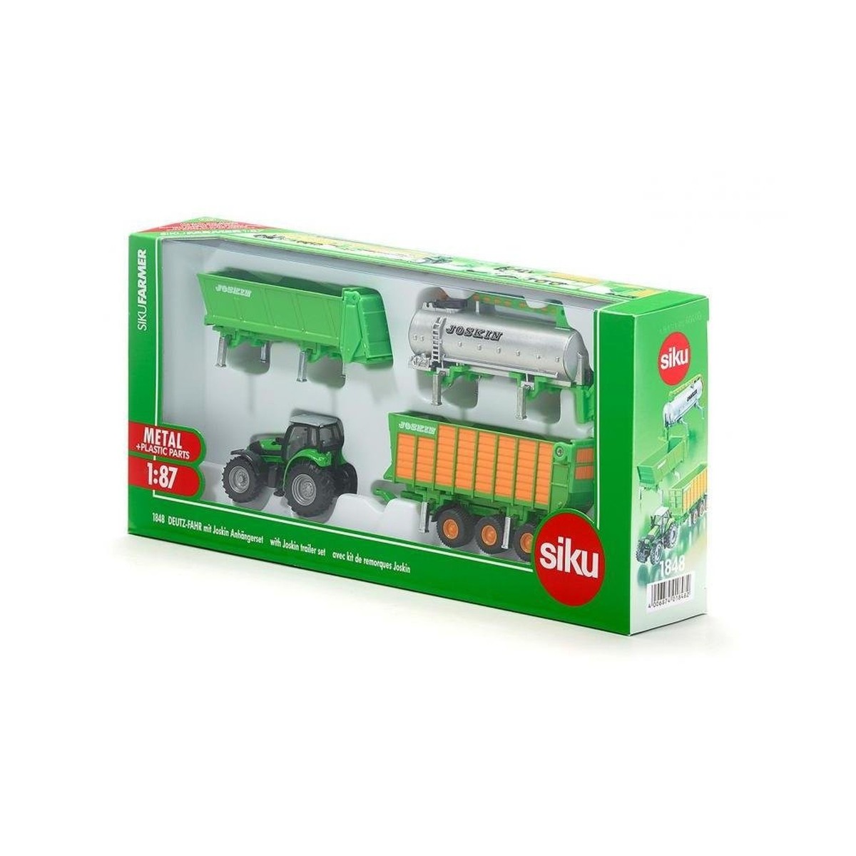 Siku 1848 Farmer DEUTZ-FAHR Tractor with Joskin Trailer Set, Green