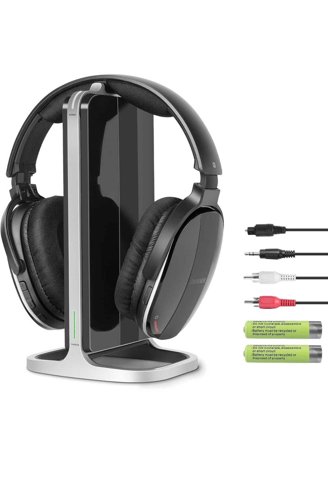 Wireless Headphones for TV with 2.4GHz RF Transmitter Charging Holder,-image