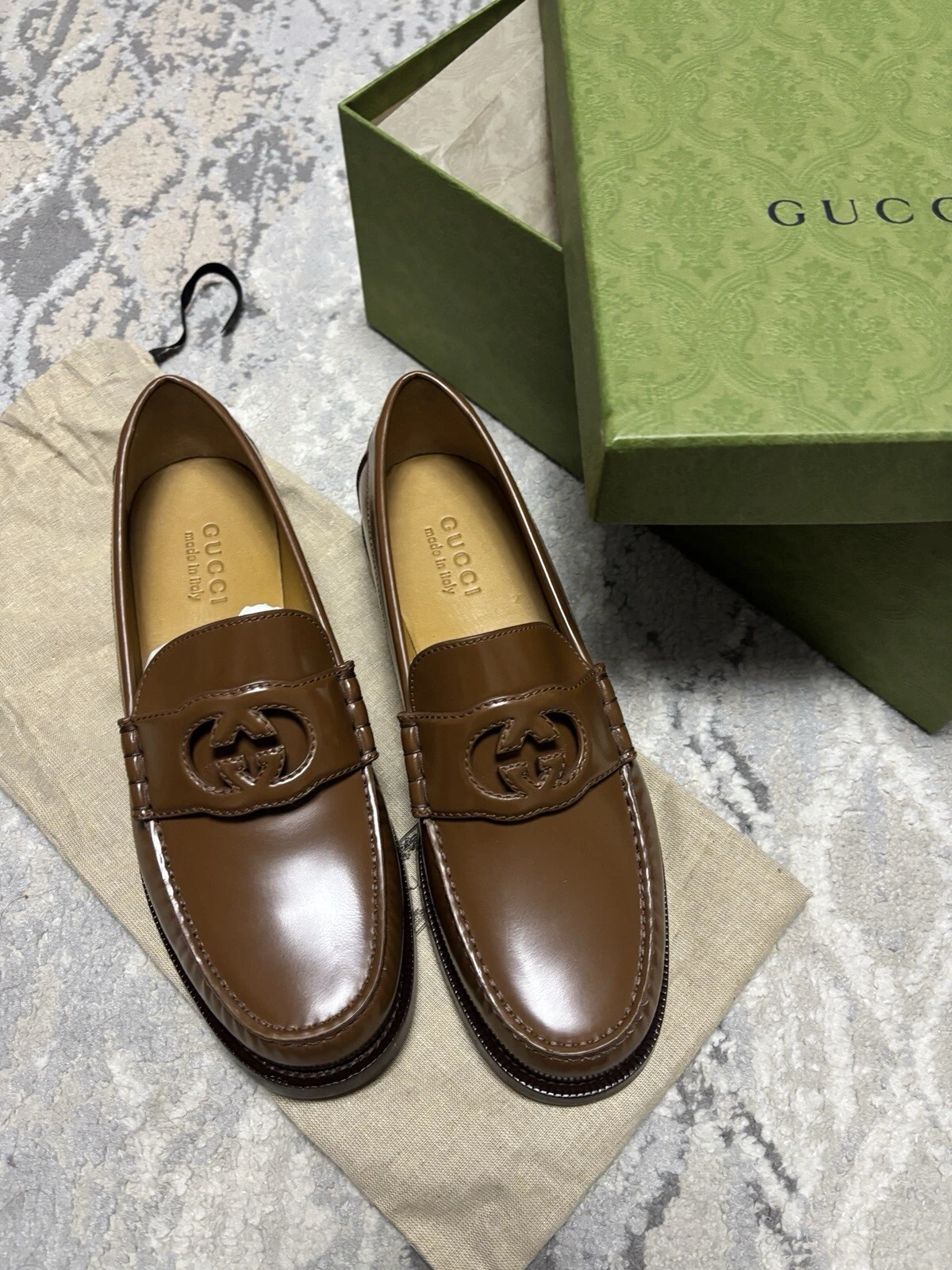 Mocassins homme Gucci 738470 cuir bordeaux Millennial Ribot GG taille Gucci 9