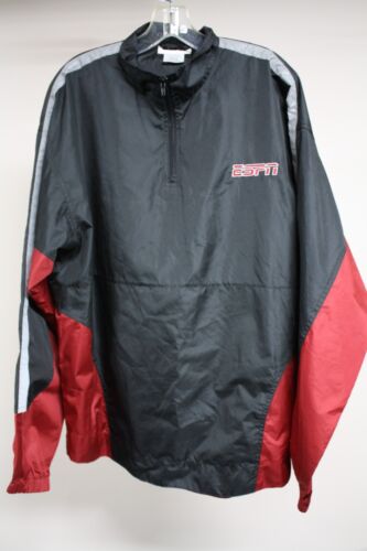 ESPN Sportscenter Men's Large Black Red Windbreaker Pullover 1/4 Zip Jacket - Picture 5 of 9