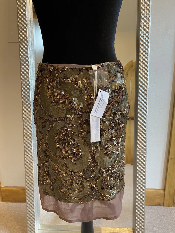 Falda Gold Hawk Lentejuelas Cuentas Pesadas Hasta la Rodilla EE. UU. XS Foto 4 de 4