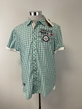 Camp David Shirt Men Large Check Plaid Green Embroidered Mexico Short Sleeve N5
