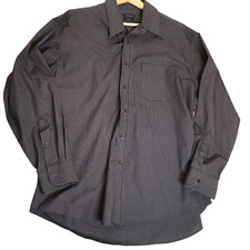 CLUB ROOM Men's Dress Shirt Size XL Iron-Free Black Grid Lines