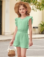 Girls 2-Pc Top  Pull-On Shorts Set Ruffle Sleeve Elastic Waist Size 11-12