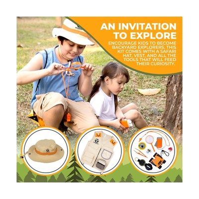 Kids Explorer Adventure Kit - Safari Vest & Hat, Binoculars, Flashlight, Bug Kit, Compass For Outdoor Play - View #4