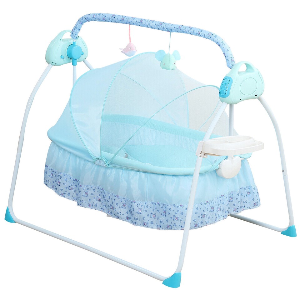 Electric Swing Bed Baby Cradle Crib Infant Rocker Cot w/ Bluetooth 018
