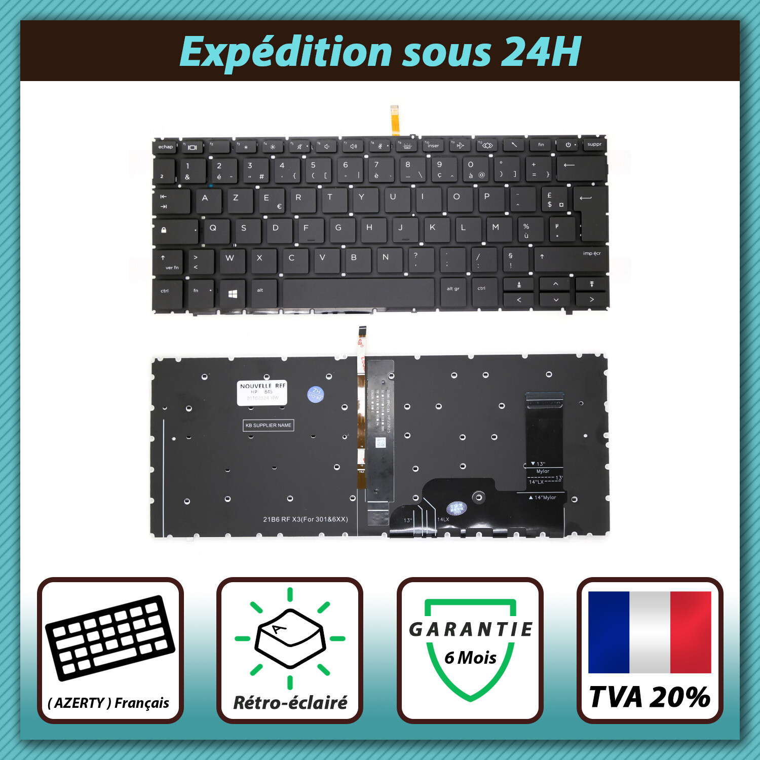 Clavier HP ZBook Firefly 14 G10 AZERTY avec touches rétroéclairées