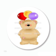 30 Birthday Balloons Teddy Bear Scrapbook Stickers 1.5" Round Envelope Seals