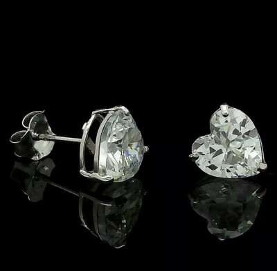 Ct Heart Cut FL/D Lab Created White Sapphire Stud Earrings 14K White Gold  7mm