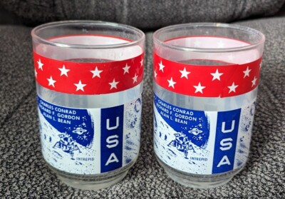 Vintage 1969 Libbey Apollo 12 Glasses ''Return To The Moon'' Set of 2