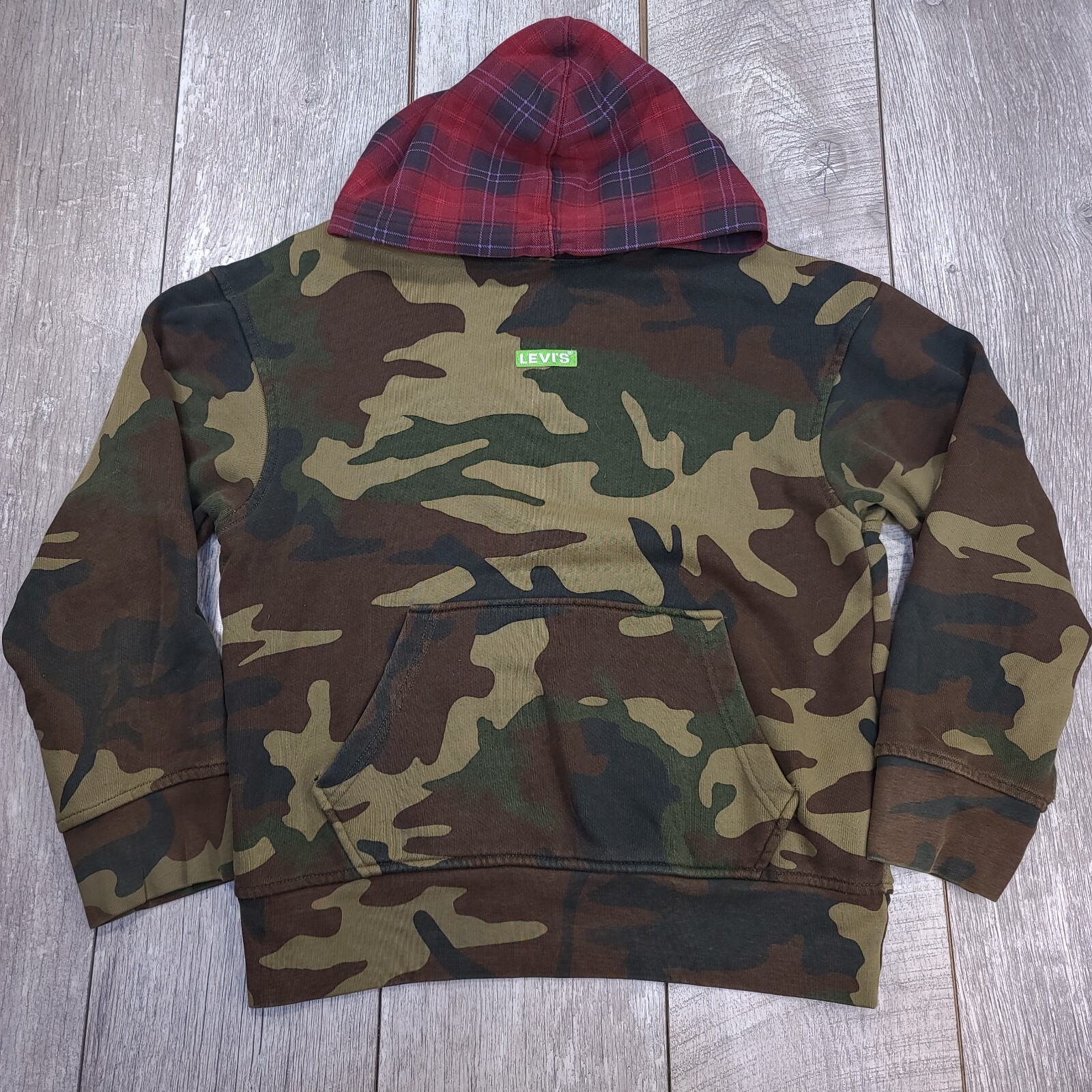 Levis Mens Babytab Relaxed Hoodie Size Small Green Camo Pullover Hoody