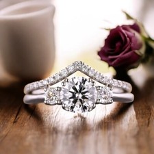 14k Gold Diamant Braut Ring Set IGI 1,35 Ct Lab Grown Rundschliff E F VVS2 