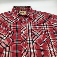 Wrangler Mens Short Sleeve Pearl Snap Shirt Red Plaid Size XL
