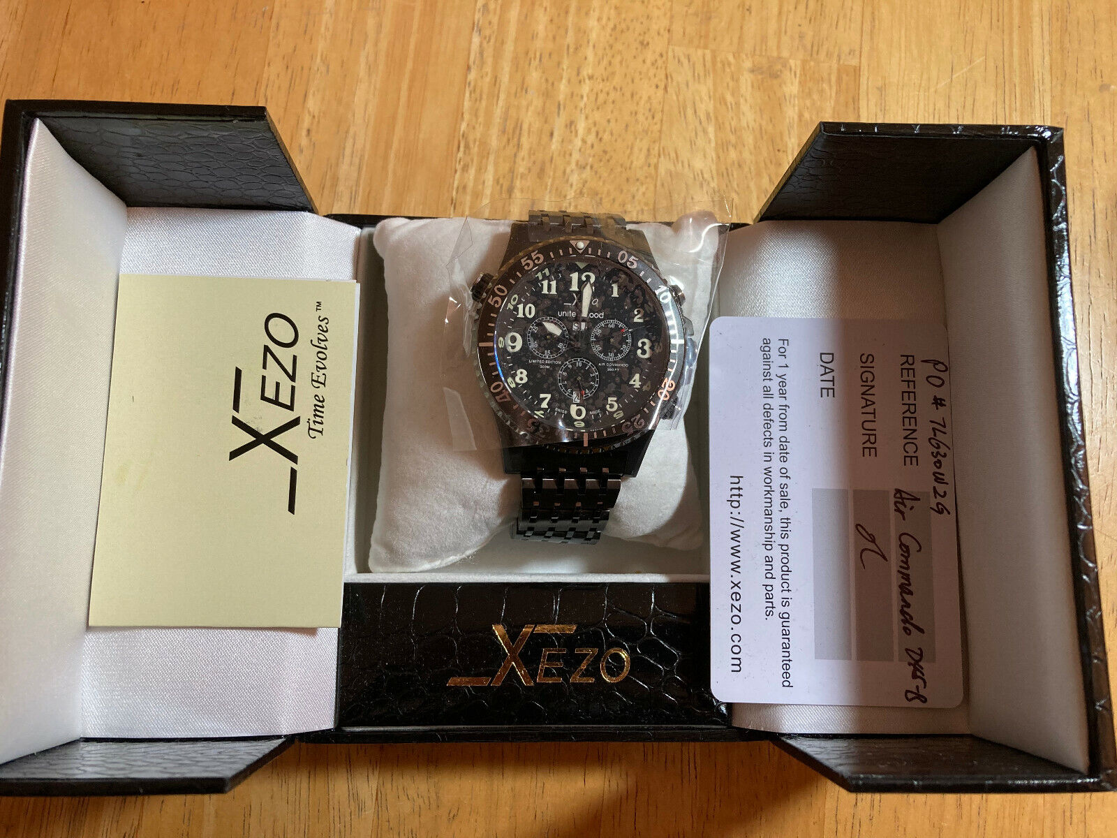 Xezo Air Commando D45-B Watch, Black Titanium, 45mm, NEW