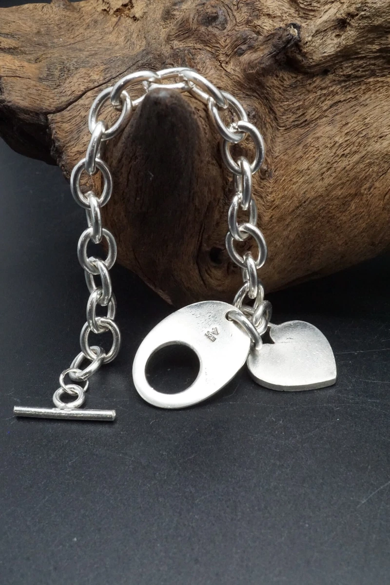 Silpada Sterling Silver Heart Tag Toggle Bracelet B0779 Charm Link Chain 34.33Gr