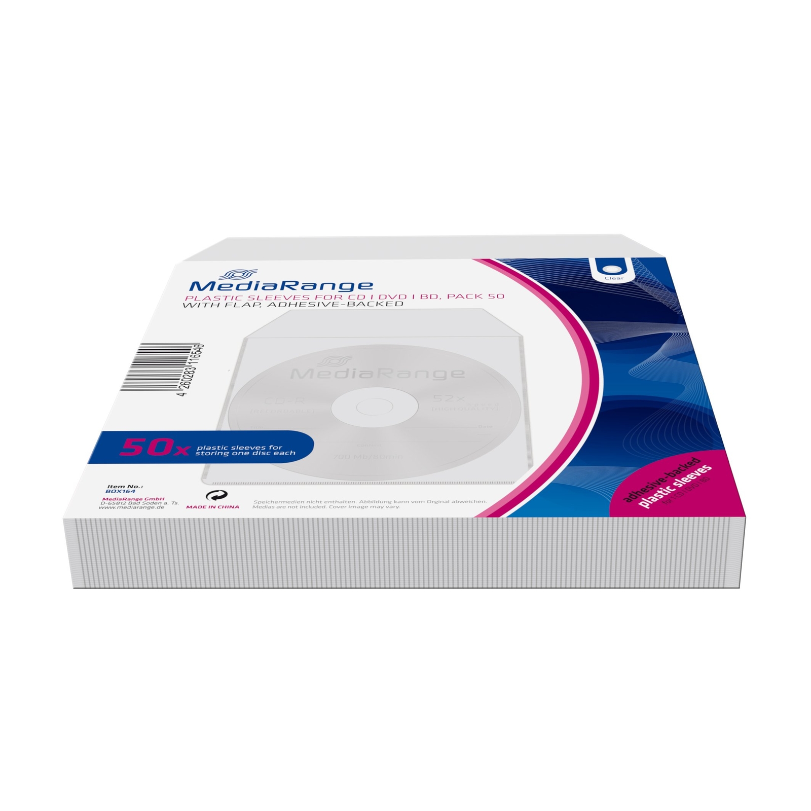 MediaRange BOX164 CD Plastik bags (50) clear with flap + adhesive back