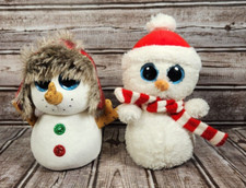 Lot of 2 TY BEANIE BOOS Snowman Buttons Scoops Plush Stuffed Animal NO TAGS EUC