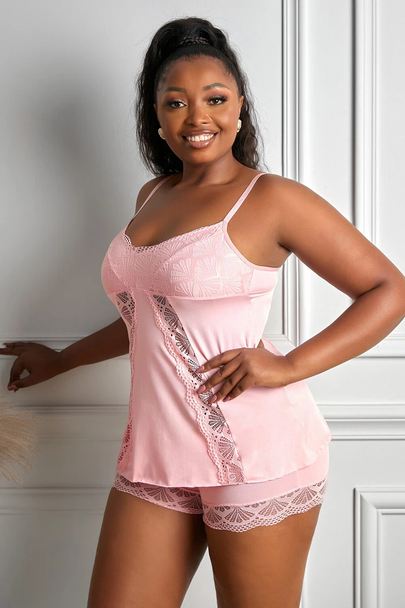Plus Size Lace Sleepwear Sexy Lingerie Pajama Cami Tank Shorts Set