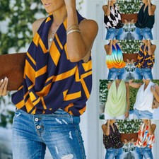Women Sleeveless Halter Tank T Shirt Ladies Tops Camisole Vest Loose Blouse Tee