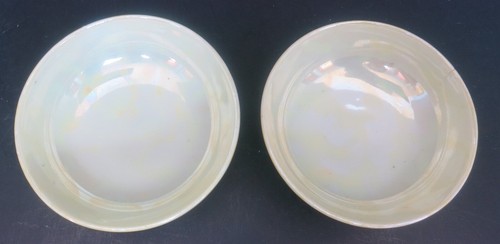 2 PC VINTAGE PORCELAIN OPEN SALTS NUT DISHES IRIDESCENT YELLOW JAPAN - Picture 2 of 3
