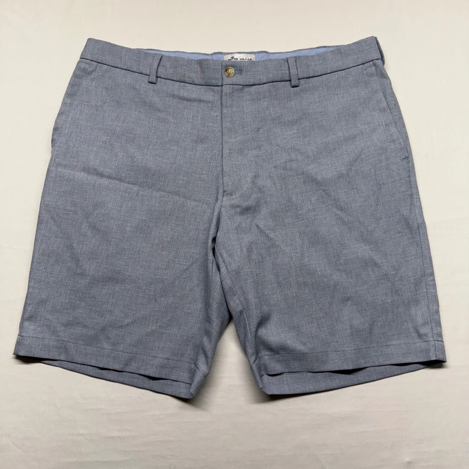 Peter Millar Golf Shorts Mens 36 Blue Performance Stretch Flat Front 9" Chino