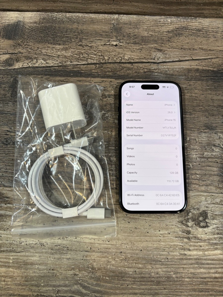Apple iPhone 15 128GB Black A2846 AT&T Locked Excellent 100