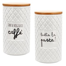 1 Pezzo Barattolo da Cucina in Ceramica con Tappo in Legno 2 Decori