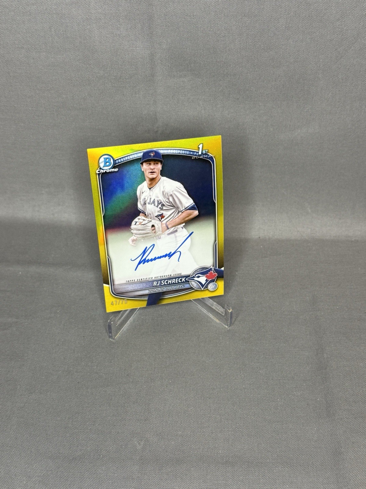 2025 Bowman Chrome 1st RJ Schreck Auto Yellow Refractor 47/75 Blue Jays
