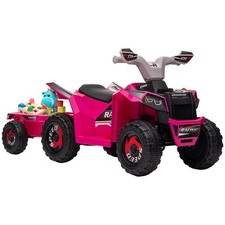 6V Kids ATV Quad Car with Back Trailer, Forward Backward Pink