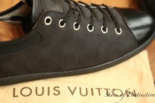 Louis Vuitton LV Damier Nero Pelle Tela Sneakers Uomo UK 10 US 11