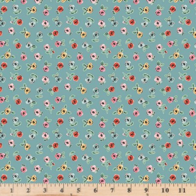 Home Sweet Home Cheery Florals Blue Fabric Poppie Cotton By Half Yd Cont Cut