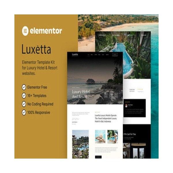 ⭐ Luxetta – Luxury Hotel & Resort Elementor Template Kit ✅ GPL - Multi-sitios...