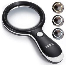 MOJINO 10X Lighted Large Handheld Reading Magnifier Glasses with 10X, Black
