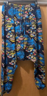 Pre-Owned Mens 3X Multicolor Elastic Drawstring Waist Harem Linen Pants