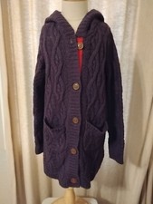 Mini Boden Fall Cardigan Long Cable Sweater Eggplant Purple Girl 7-8 Hood Pocket
