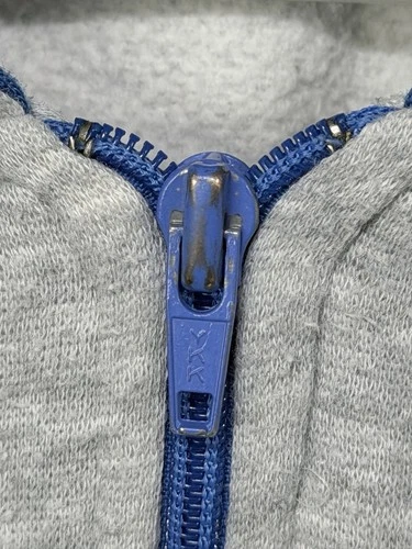 Vintage 80s Nike Blue Tag Full Zip Hoodie | Heather Grey w/ Blue Striped Sleeves image 12